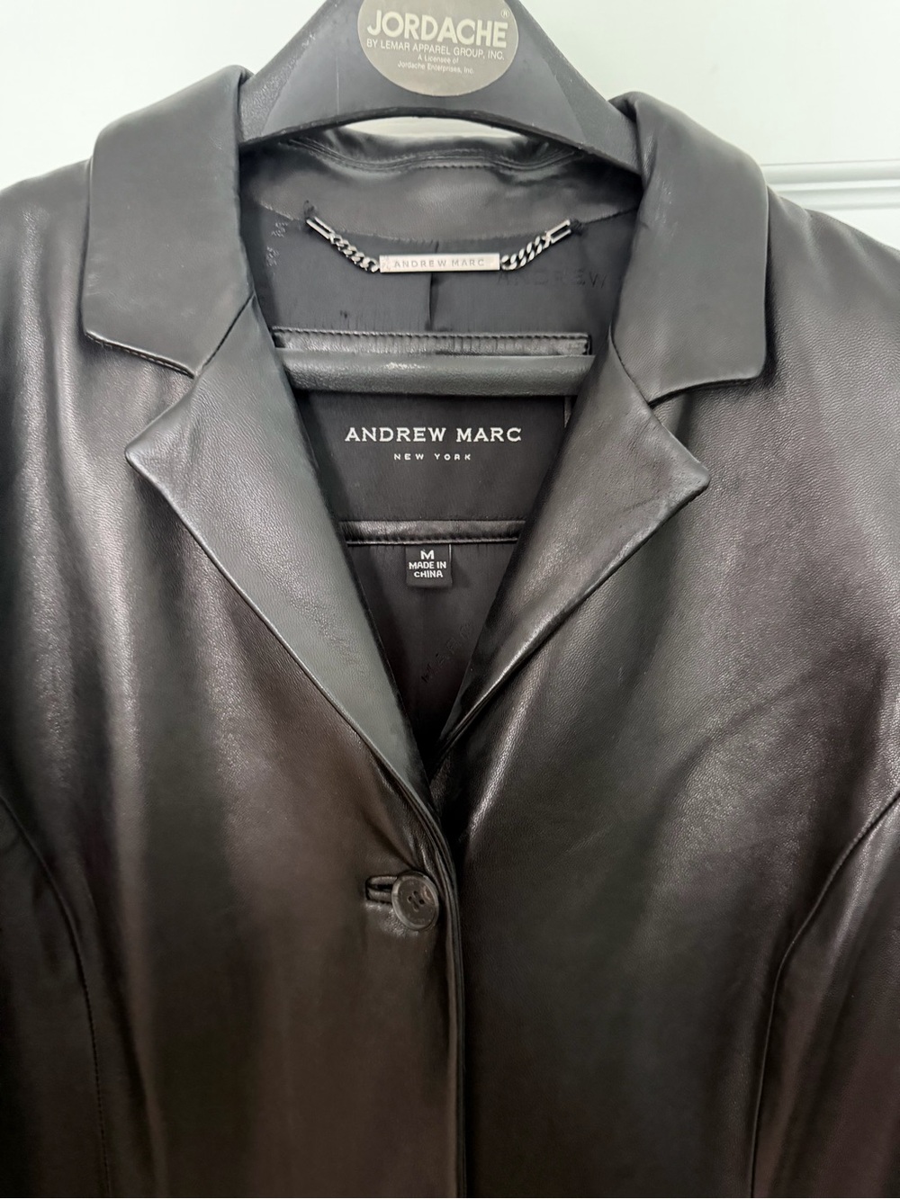 Rare Vintage Andrew Marc Black Long Leather Button-Front Coat - Picture 3 of 6